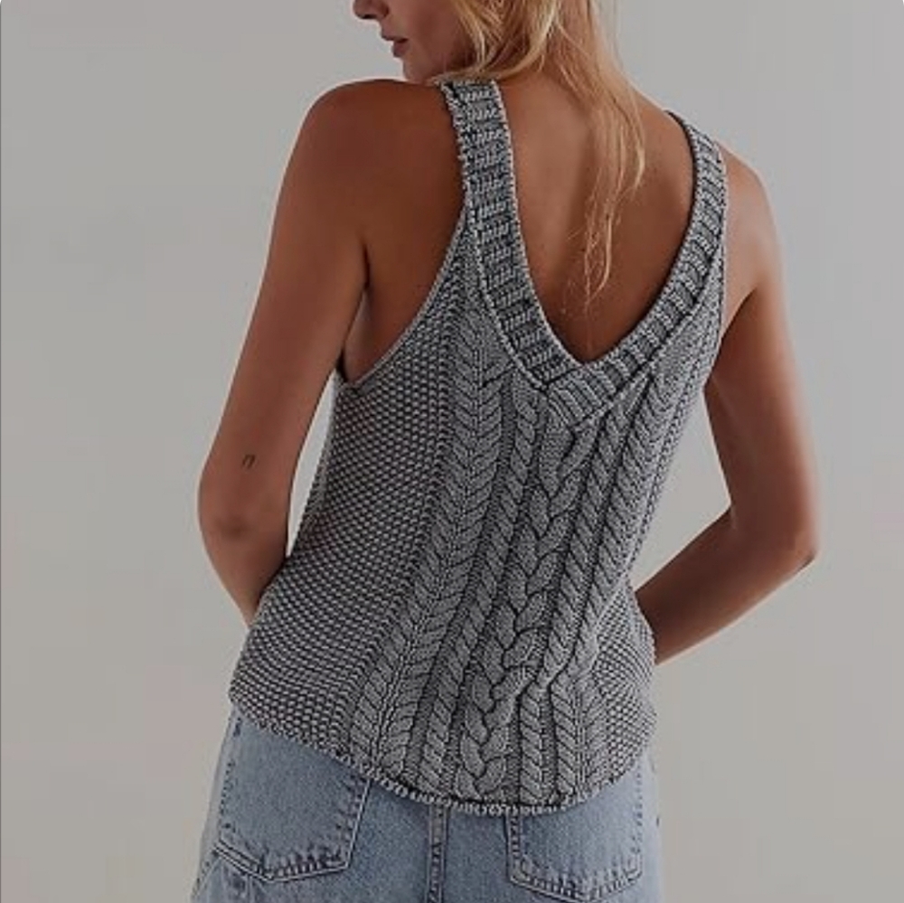 Breton Cable Knit Tank Top - Gray - Picture 3 of 9